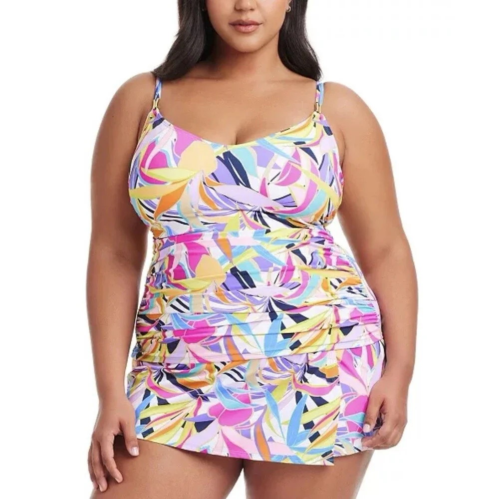 Bleu Rod Beattie Women’s Swim Multicolor Tropical Underwire Tankini Top Sz 16W